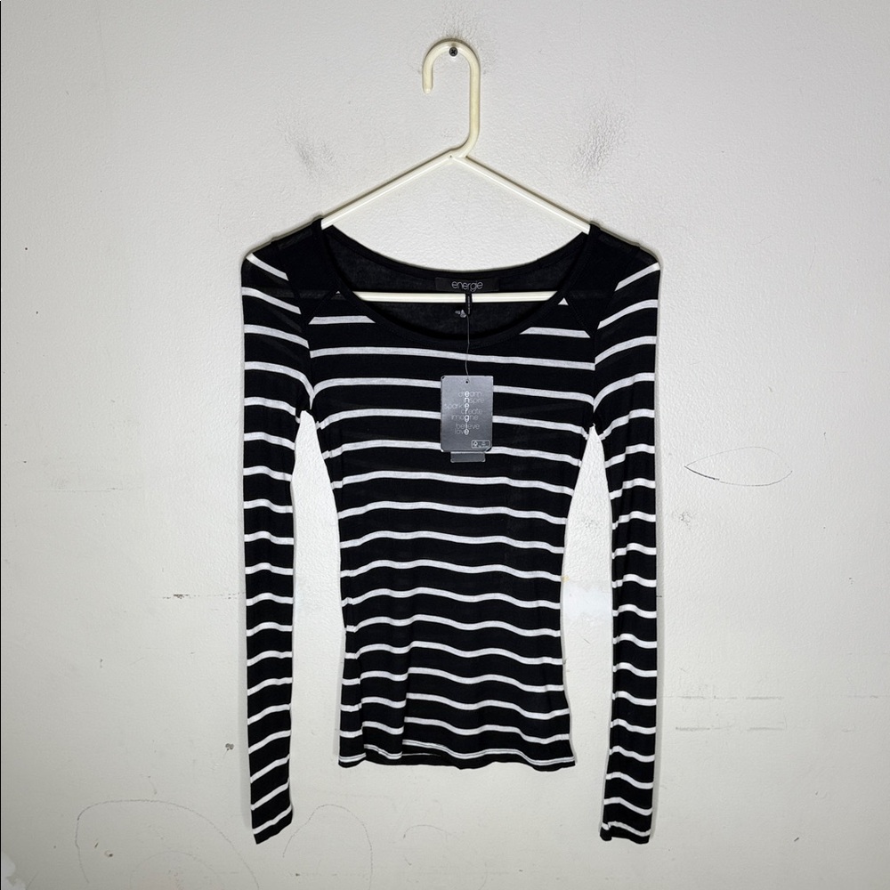 Energie Black and White Striped Long Sleeve Tee Size XXS NEW!